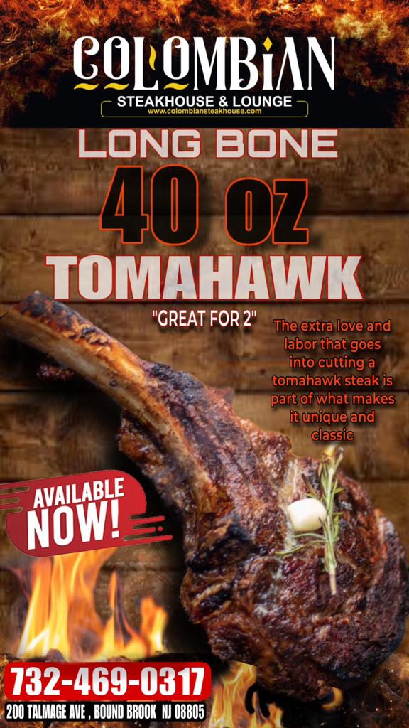 A flyer for colombian long bone 40 tomahawk.